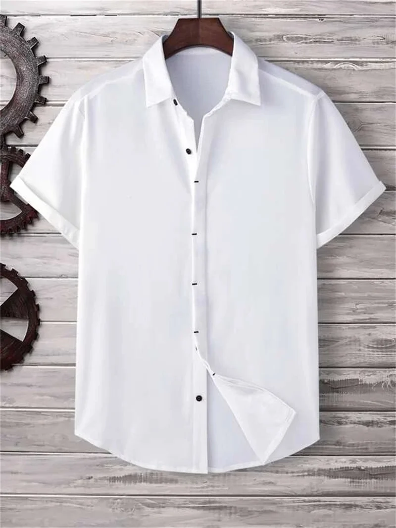 남자 셔츠  남성용 단색 셔츠, 심플한 통기성 남성 상의, 하와이 야외 셔츠, 느슨하고 시원하고 편안한 남성 의류, 여름 