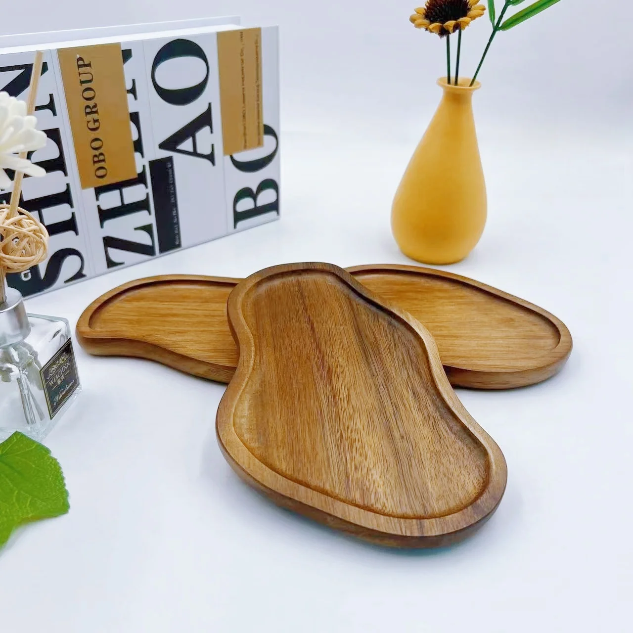 Wooden tray, decorative storage bathroom counter tray, makeup table, food, coffee, tea, small tissue, candle storage tray. 5