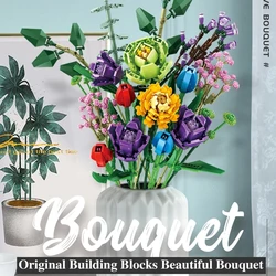 Blocs de construction de bouquets de fleurs, briques de roses romantiques Moc, décoration de maison, jouets pour enfants, DIY bricolage 