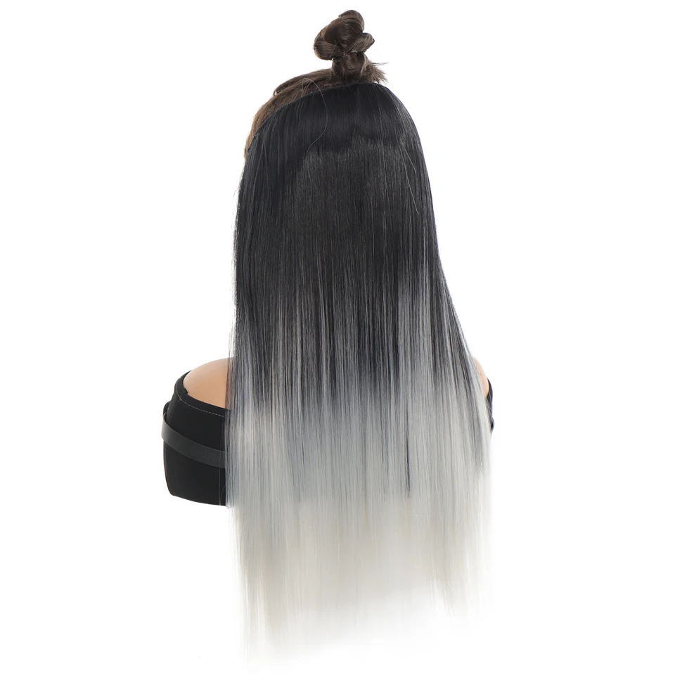 Synthetic non-clip invisible steel wire hair extension straight hair black gradient gray integrated Synthetic wig hair extension_voghion.com