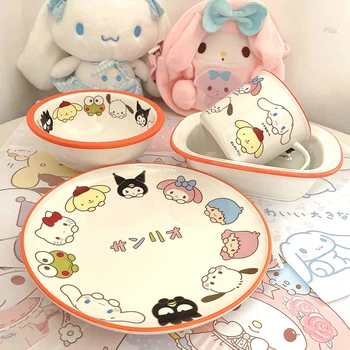 Sanrio Anime Bowl Plate Kuromi My Melody Cartoon Sweet Cute Cinnamoroll Tableware Dormitory Girl Heart Home Water Cup Kid Gifts 2