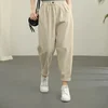 Autumn2021 New Vintagetwill Women's Casual Pants Elastic Waist Slimming Harem Cropped Pants Solid Color Long Leggings