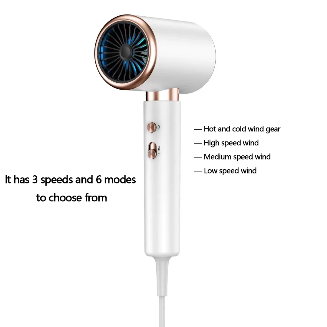 Professional Hair Dryer For Women Blue Light Negative Ion Hair Care Electric Brush 2000W High Speed Low Noise Dryer