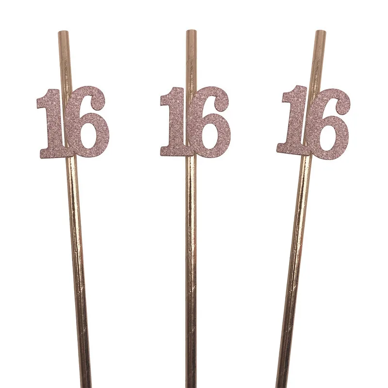 Rose Gold Milestone Celebration Straws - Elegant Birthday & Anniversary Party Decorations