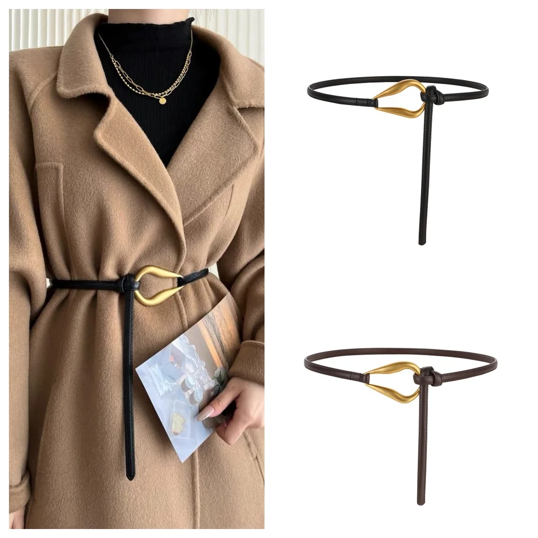 

Genuine Leather Waist Belt Women's Gold Horseshoe Buckle Korean Style Versatile Decorative Dress Suit Accessories Belt