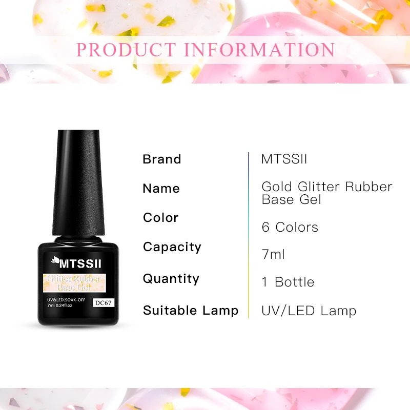 Description Picture 3 of item7ML Gold Glitter Rubber Base Gel Nail Polish Gold Pink White Semi Permanent Varnish Soak Off UV LED Nail Art Gel Varnish