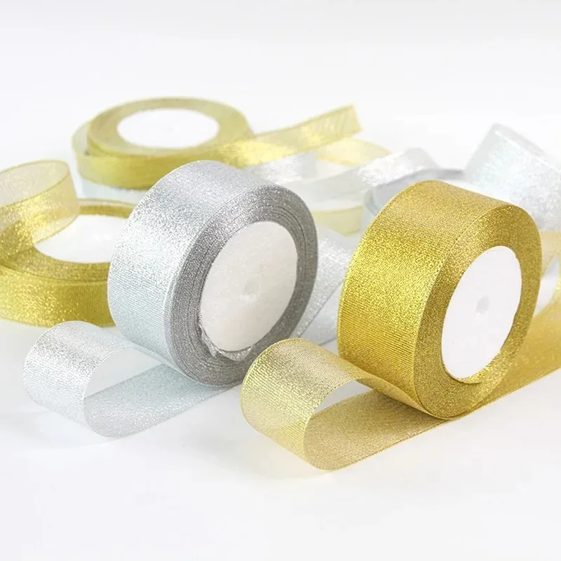 Gold and Silver Metallic Glitter Ribbon – 25-Yard Roll for DIY Crafts, Sewing, and Gift Wrapping