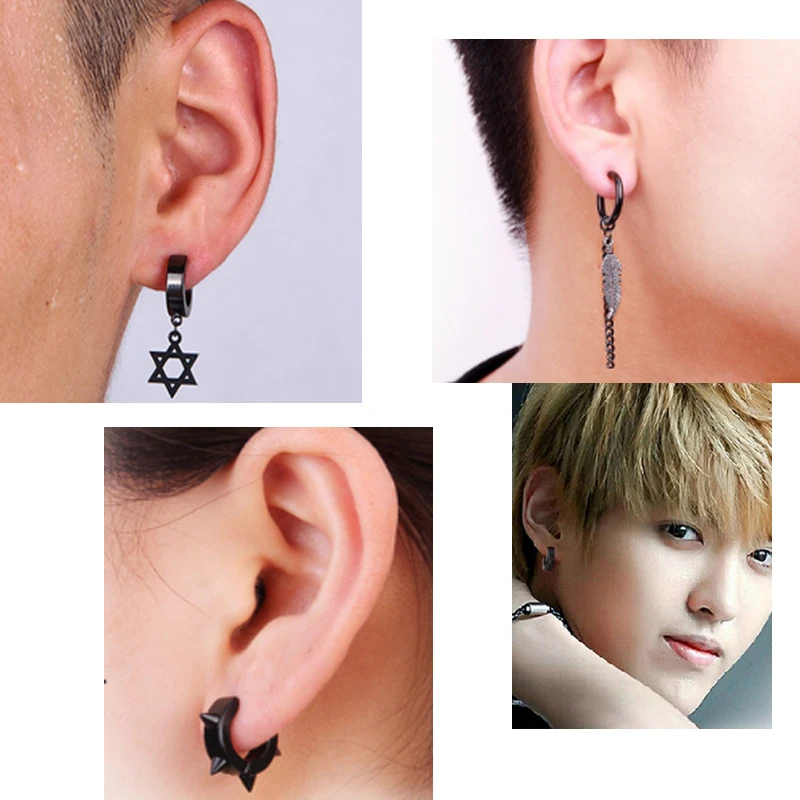 1 piece Stainless Steel Painless Ear Clip Earrings ear clip earrings clip earrings ear clip For Men/Women Punk Black Non Piercing Fake Earrings Jewelry Gifts