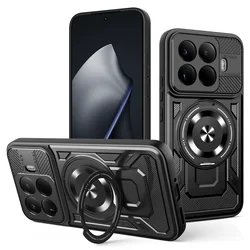 Durable Dual - Layer Armor Phone Case with Bracket Ring Holder for Xiaomi 17T Pro (Black)