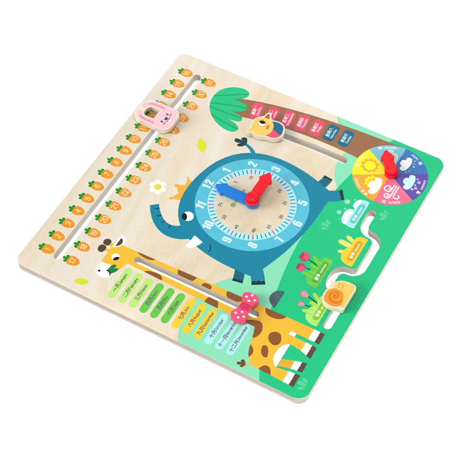 Wooden Calendar Clock Puzzle Game Weather Season Time Cognitive Fun Montessori Toy for Girls Preschool Kids Children Boy