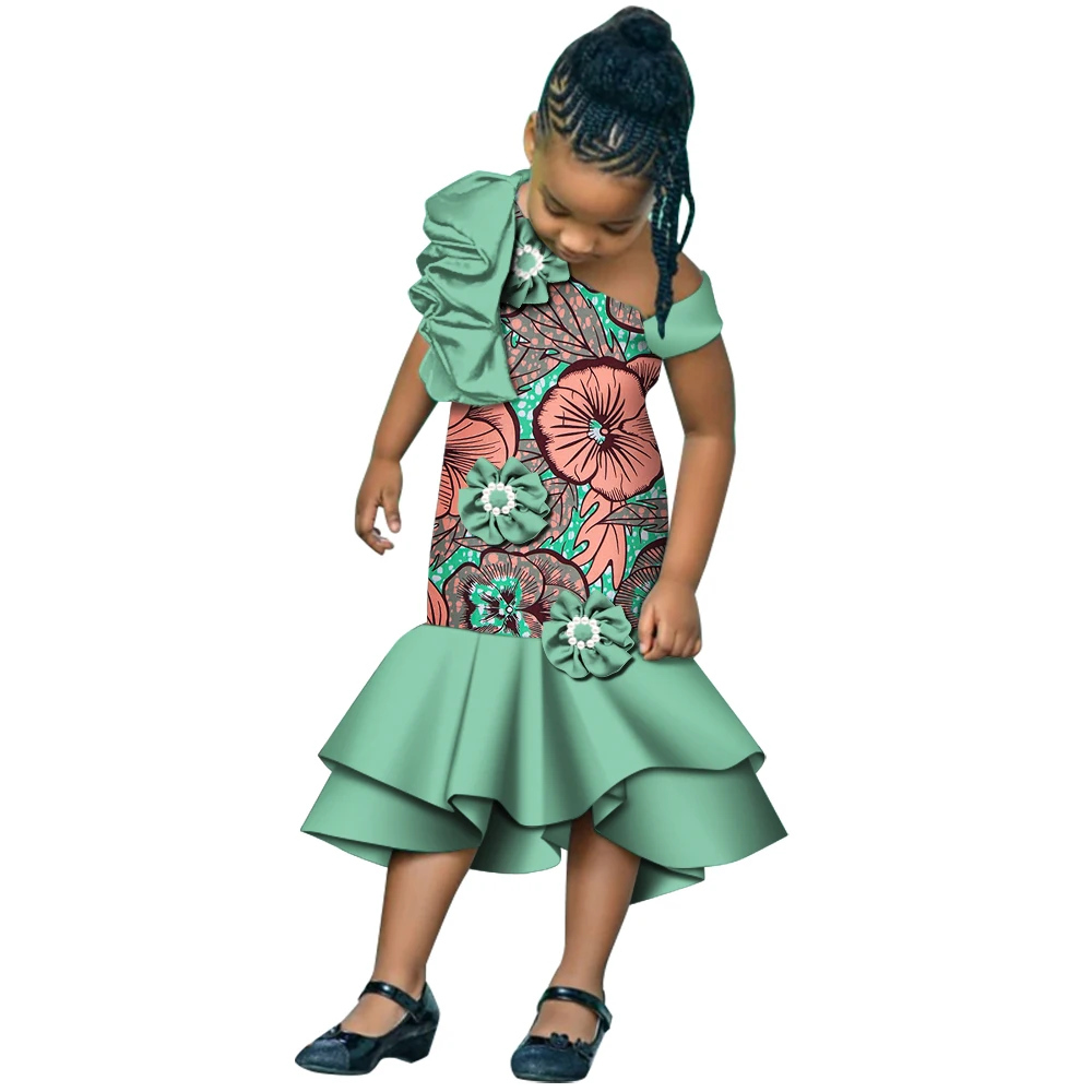 Girls African Dress Children Bazin Riche Dashiki Mermaid Dress