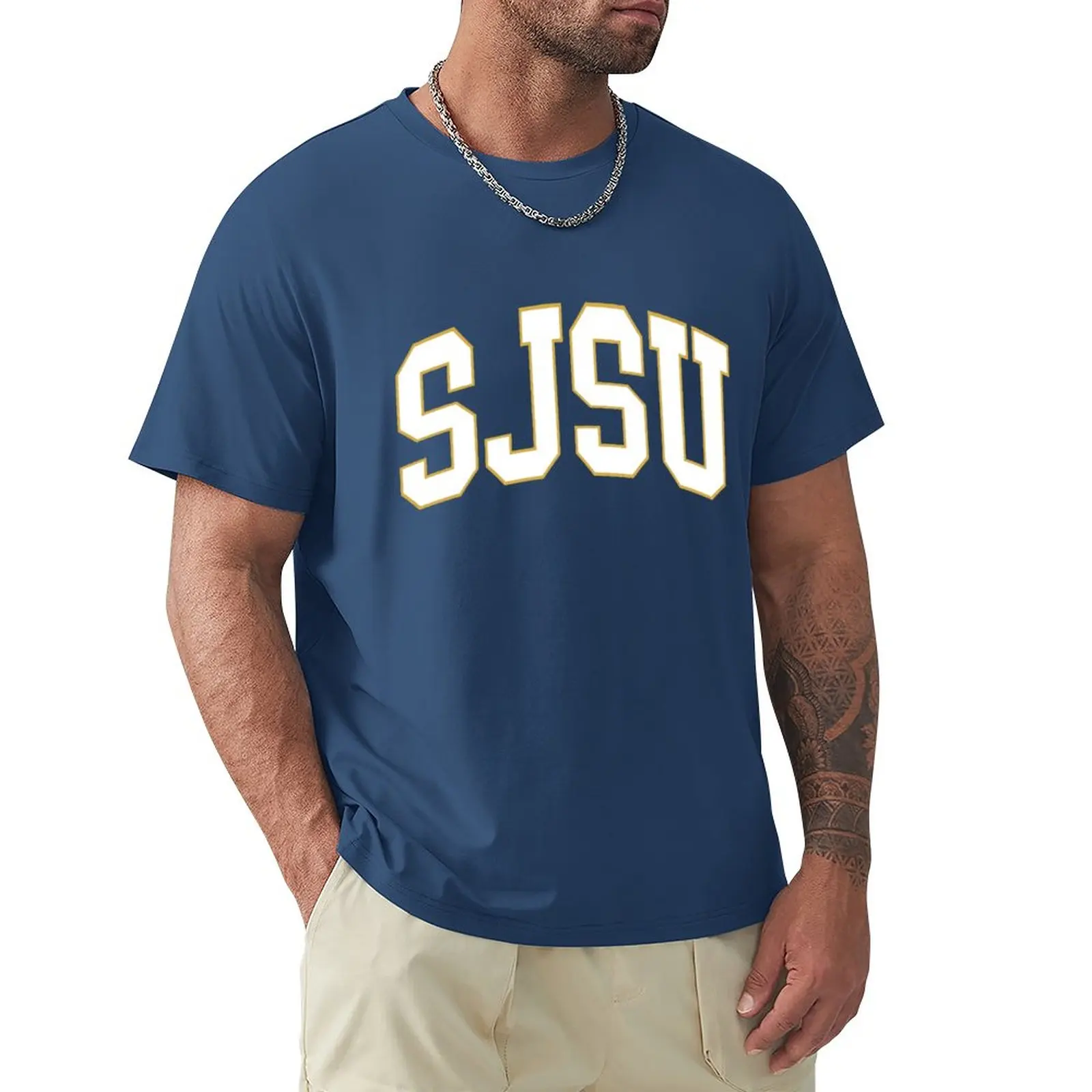 

sjsu - college font curved T-Shirt Blouse shirts graphic tees quick drying heavyweight t shirts for men