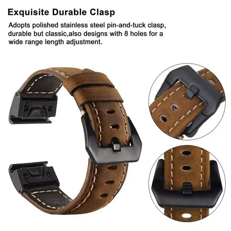 26 22 20mm Watchband For Garmin Fenix 7 7S 7X 6 6X Pro 5 5X 3HR Leather Band Fenix6 Fenix5 Smart Watch Quick Release Wrist Strap