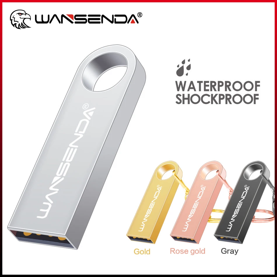 USB Flash Drive WANSENDA Key Chain USB Flash Drive 8GB 16GB 32GB Metal Pen Drive 64GB Real Capacity Pendrive 128GB USB 2.0 Memory Stick Disk