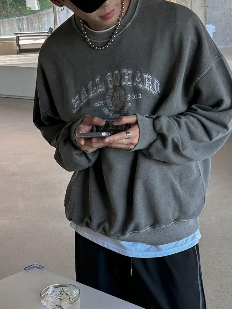 

Свитшот SYUHGFA мужской с круглым вырезом, модный мешковатый пуловер в Корейском стиле с надписью и вышивкой, повседневный шикарный топ, весна 2024