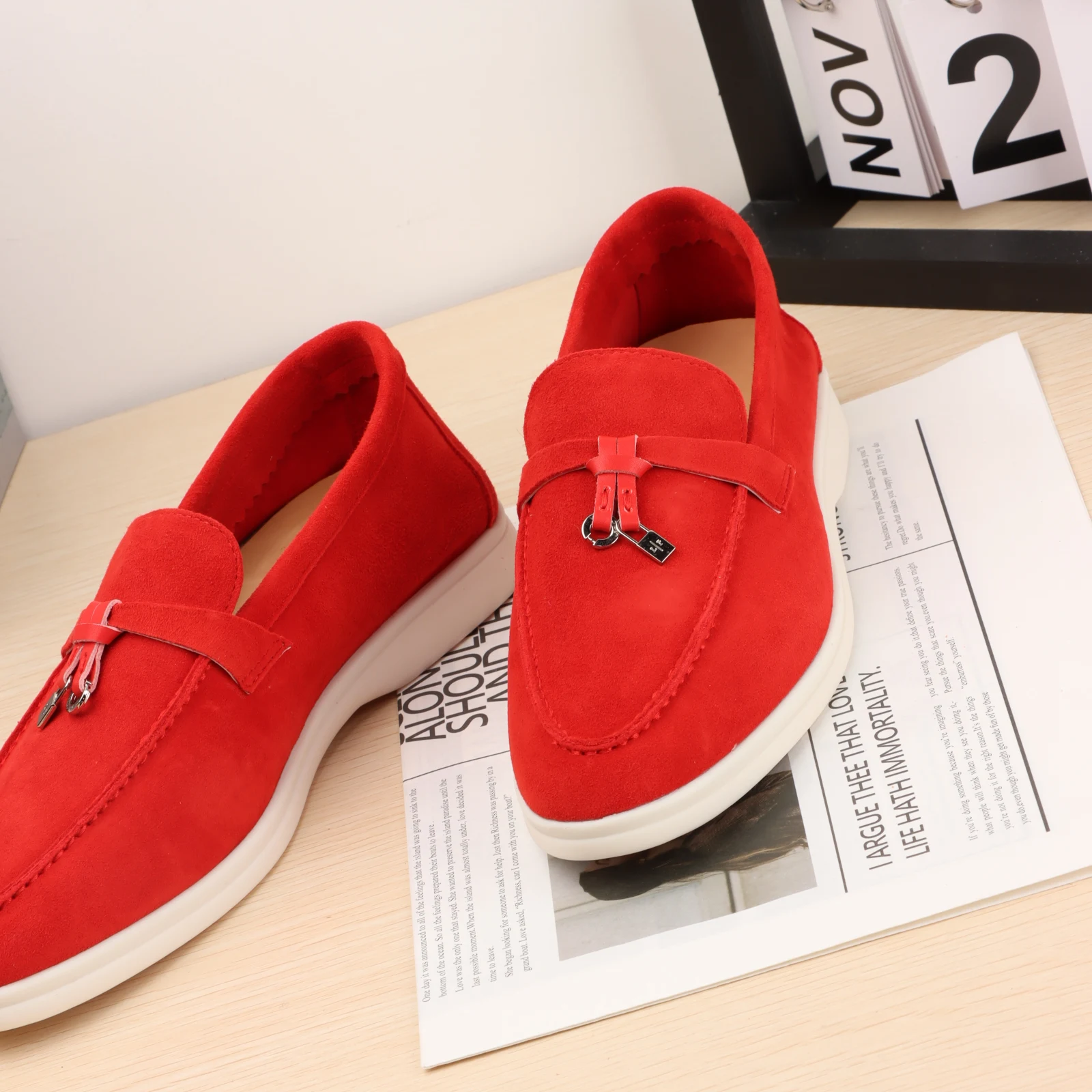 Men's loafers Mules shoes Women's flat shoes Italian luxury brand leather casual comfort metal buckle logo casual shoes