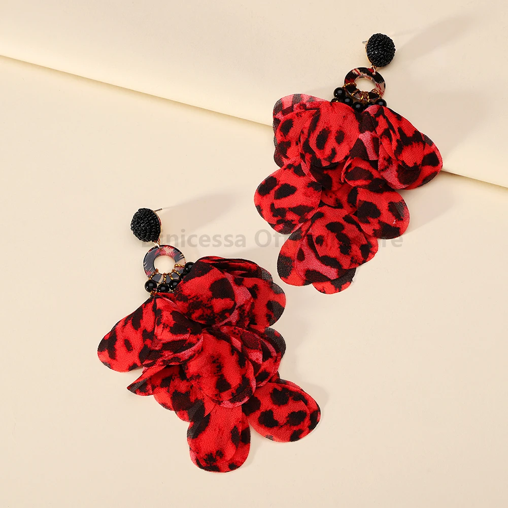 Leopard Handmade Flower Glamorous Decor Original Bride Wedding Party Pendant Jewelry Luxury Design Dangle Earrings For Women