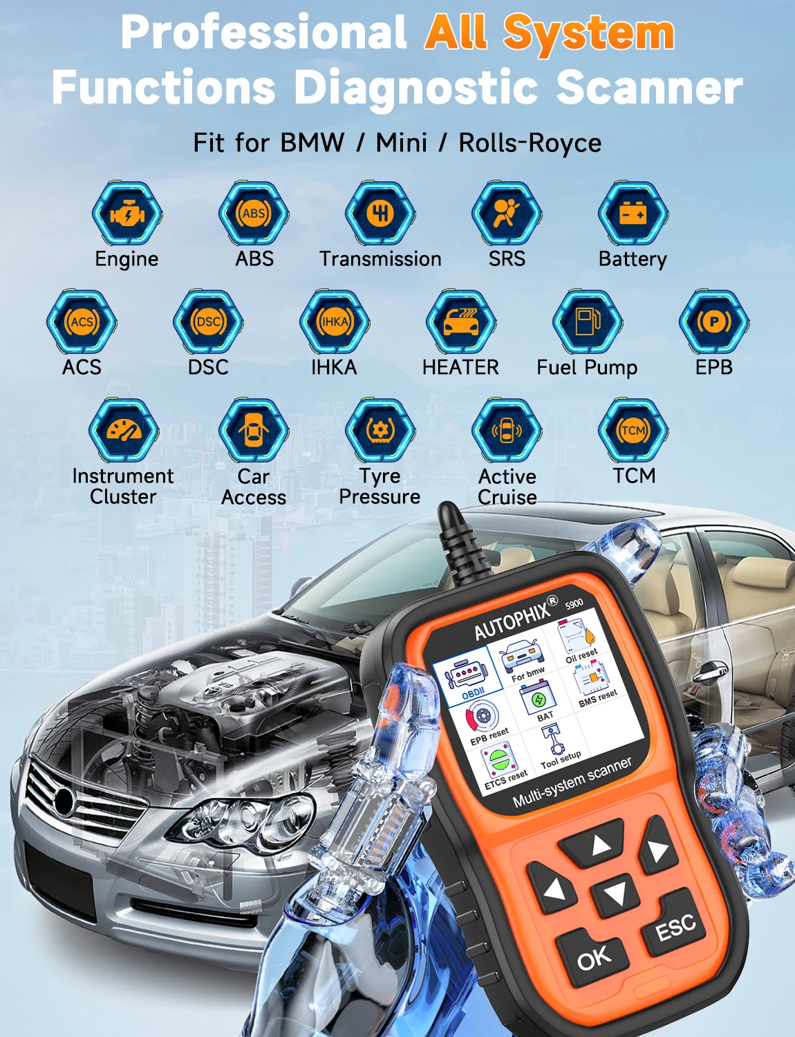 AUTOPHIX 5900 for BMW MINI All System OBD2 Diagnostic Scanner Battery Registration OBD2 Scanner Oil EPB ETC Reset 2