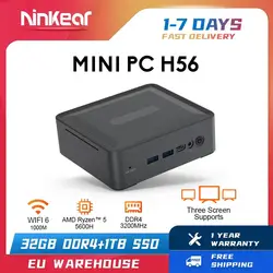 Ninkear-MINI PC H56, AMD Ryzen 5 5600H, 8 núcleos, hasta 4,2 GHz, 32GB, DDR4 + 1TB, SSD, WiFi 6, BT5.2, ventilador de refrigeración, admite tres pantallas
