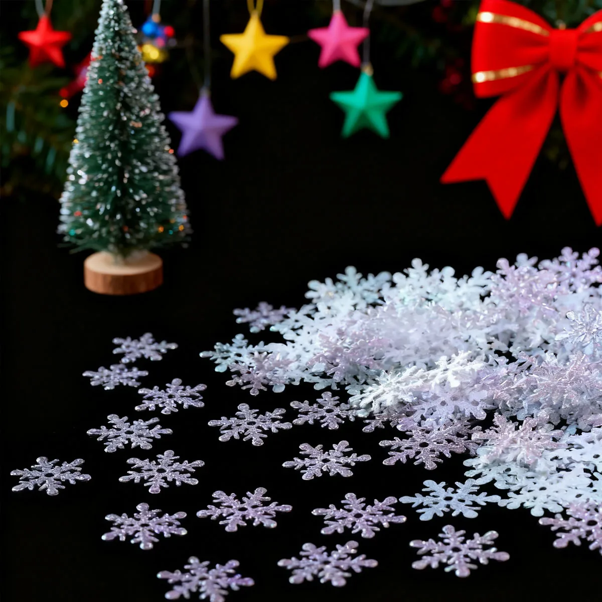 1Pack/300pcs-Christmas Snowflakes Confetti Xmas Tree Ornaments Christmas Decorations for Home Winter Party Cake Decor Supplies