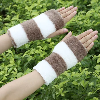 Fashion Stripes Half Finger Plush Gloves Female Winter Warm Plus VelvetMen's Women's Writing Typing Fingerless Mittens S170 4