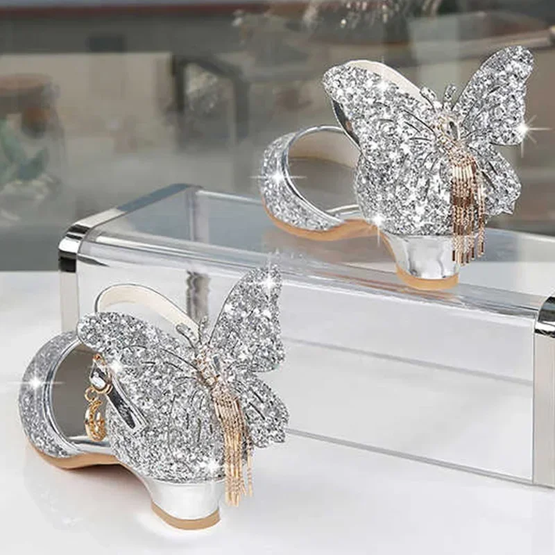 Zapatos Ni&ntilde;aGirl Leather Shoe Girl Sandals Fashion Princess Shoes Crystal Shoes High Heel Kid Shoe Girl Mary Jane