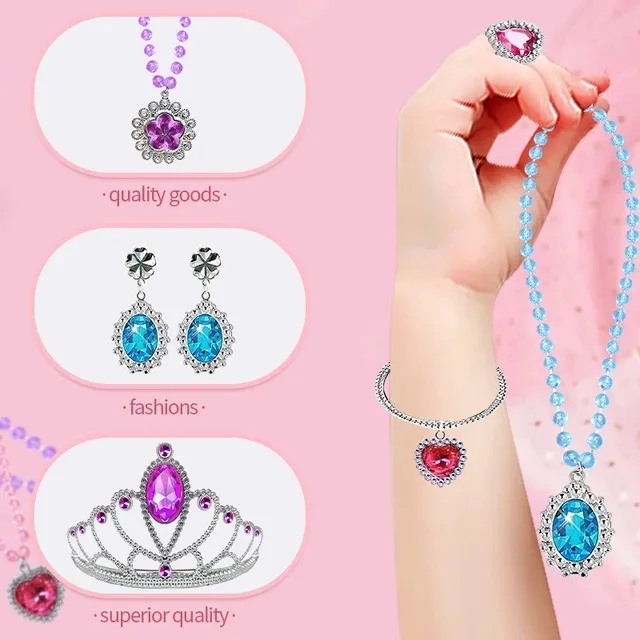 Princess Dress Up Role Play Jewelry Set for Girls, Pretend Play Fashion Accessories with High Heel Shoes, Crowns, Necklaces Girl