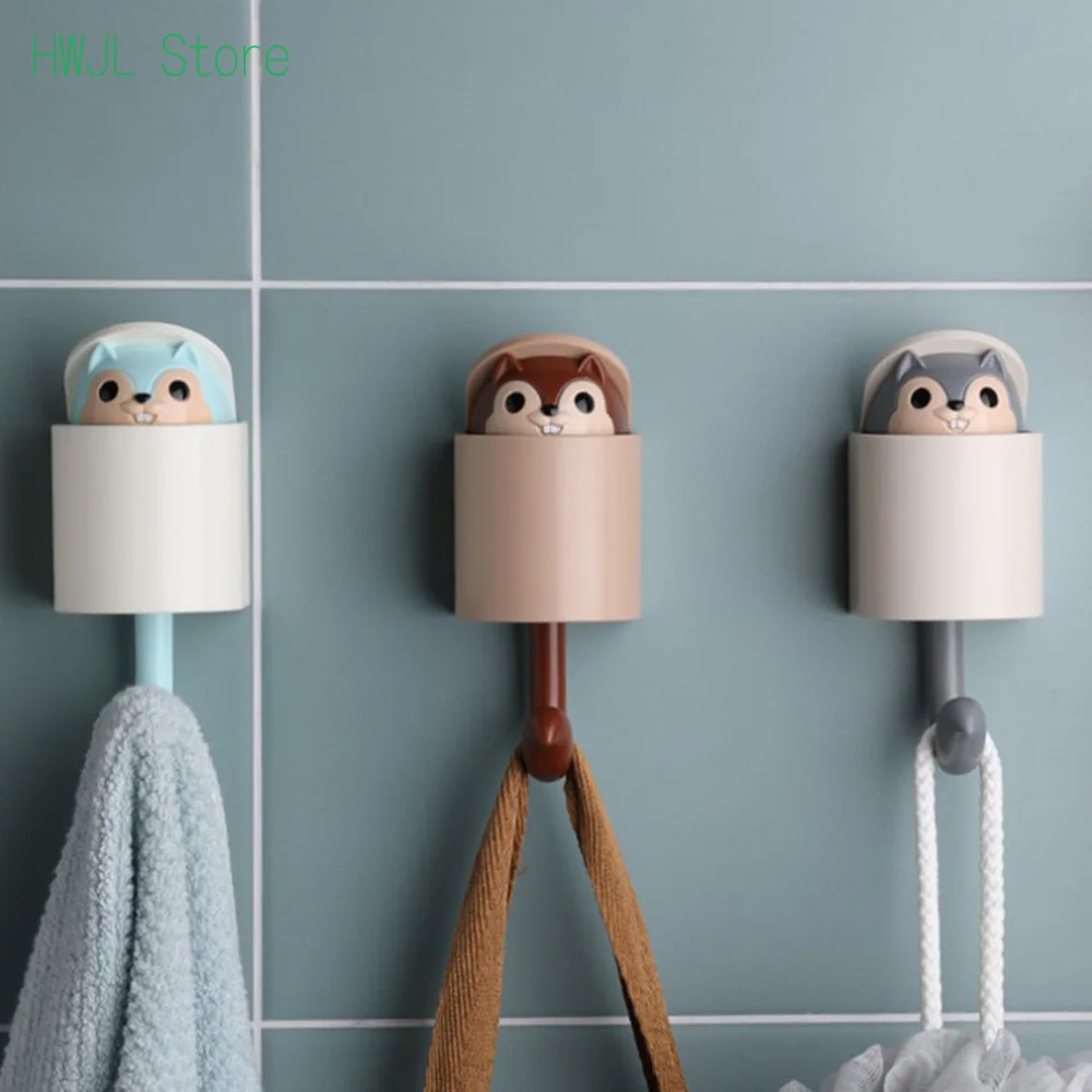 Creative Home Decor Cartoon Animal Squirrel Head Hiding Storage Bathroom Kitchen Hanging Hook Pasting Wall Hooks Children Gift 4