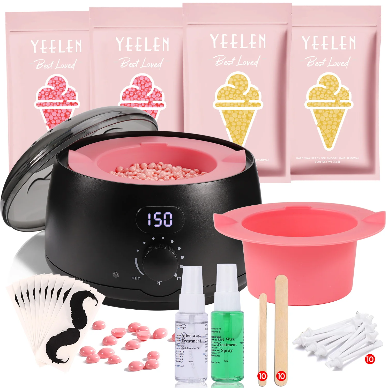 Hair Removal Kit Digital Wax Heater with US Plug Contains 14 oz Hard Wax Beads for Full Body Unisex