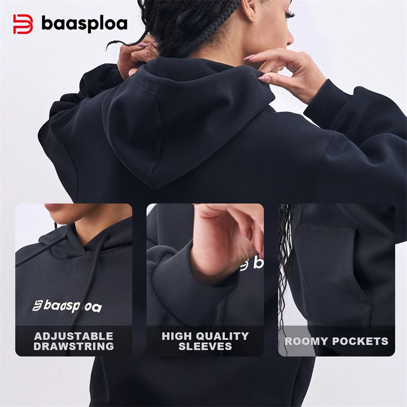 Baasploa Women Hooded Hoodie Set Tops + Trousers 2 Sets Cotton Outdoor Suits Breathable Comfortable Sports Set Hoodie sports suit