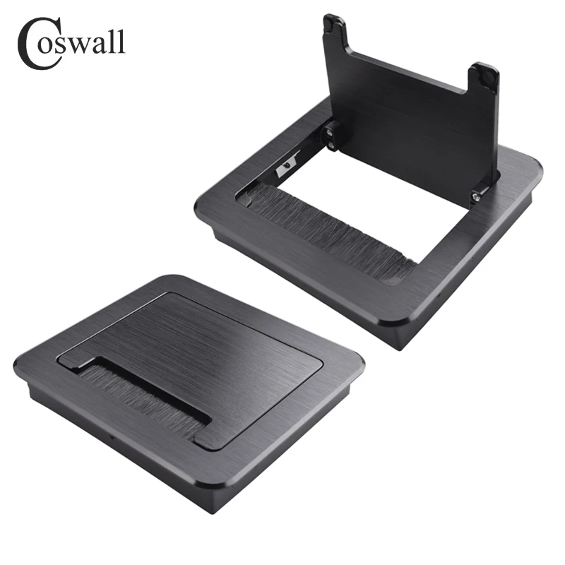 Elegant Black/Silver Brushed Aluminum Cable Management Desk Grommet with Dust-Proof Brush