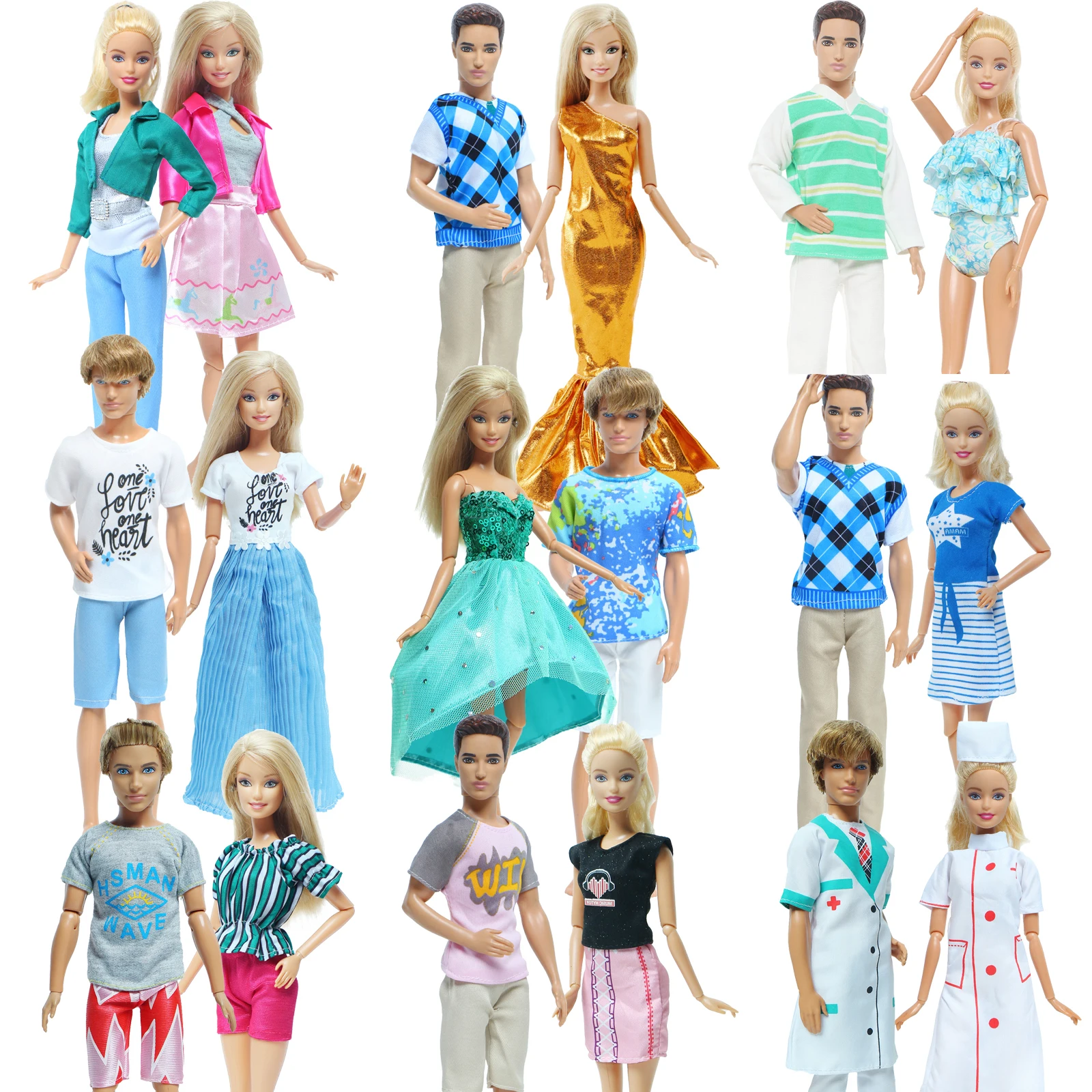 Doll Dress 2 Set Couples Wear Outfit Mini Princess Gown Men Suit Trousers Party Wear Clothes for 30cm 11.5 Inch Doll Accessories doll clothes