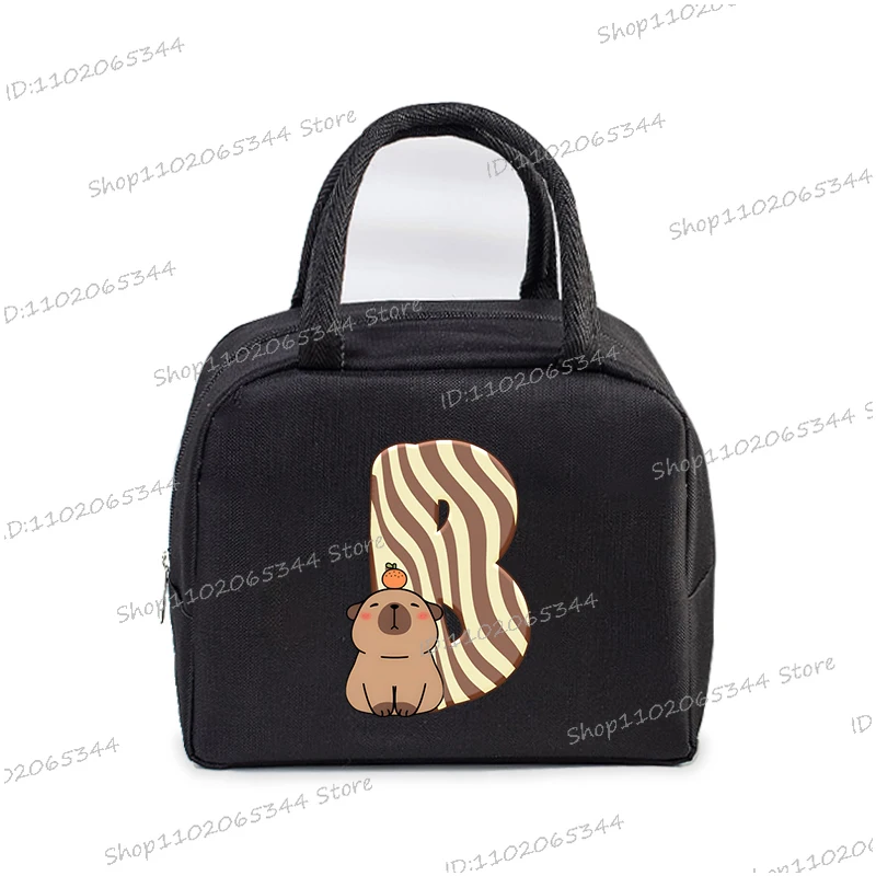 Funny Cartoon Capybara Alphabet A-Z Portable Lunch Bag Women Multifunctional Insulation Pouch Outdoor Kids Bento Lunch Bags lunch bag bento bag