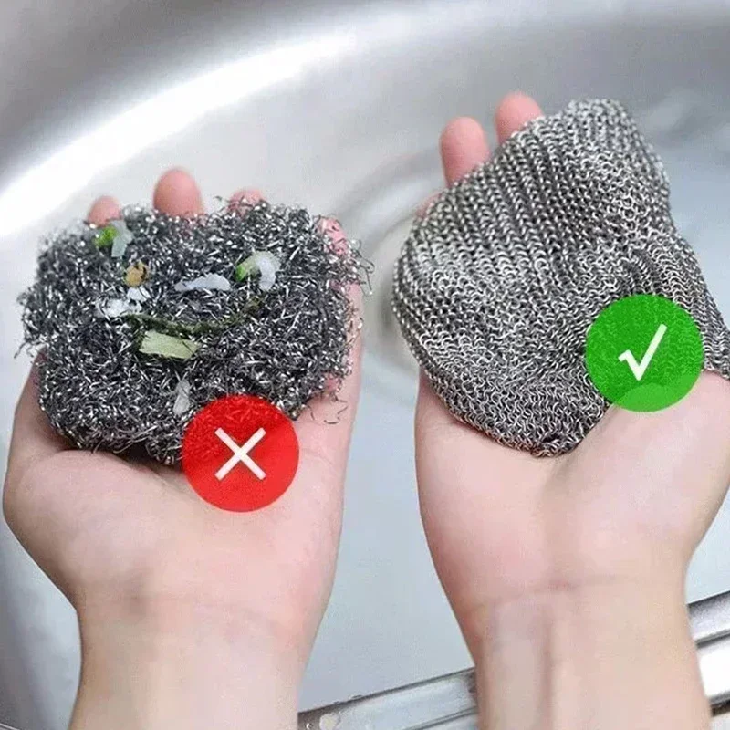 20cm Metal Wire Mesh Cleaning Cloths Double -layer Non -stick Oil Steel Wire Dishcloths Universal Sink Faucet Tea Stain Rags 5