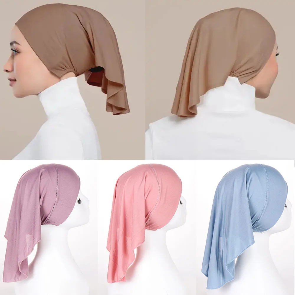 

Solid Color Inner Hijab Caps Women Muslim Stretch Turban Cap Islamic Underscarf Soft Breathable Bonnet Hat Turbante Mujer