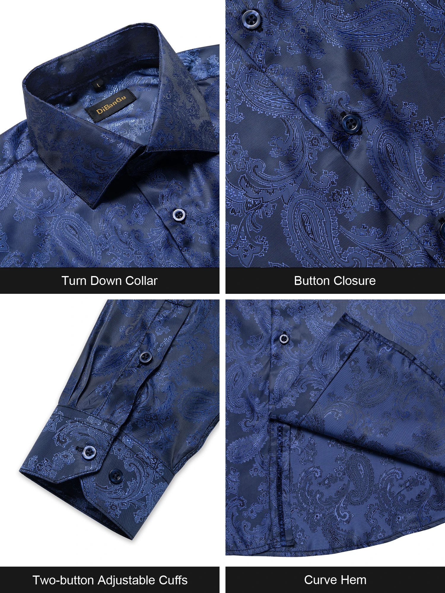 New Arrival Man Shirt Silk Long Sleeve Summer Spring Paisley Dark Blue Business Casual Turn-down Collar Shirt Male Designer Tops
