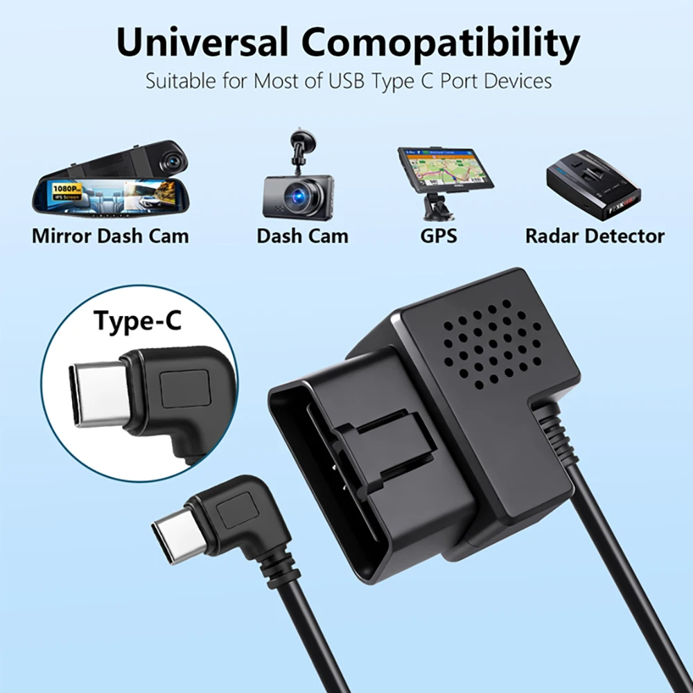 OBD 하드와이어 키트 타입 C 포트/마이크로 USB 포트/미니 USB 차량용 대시캠 케이블 충전기 24시간 주차 모니터 호환 98% 차량