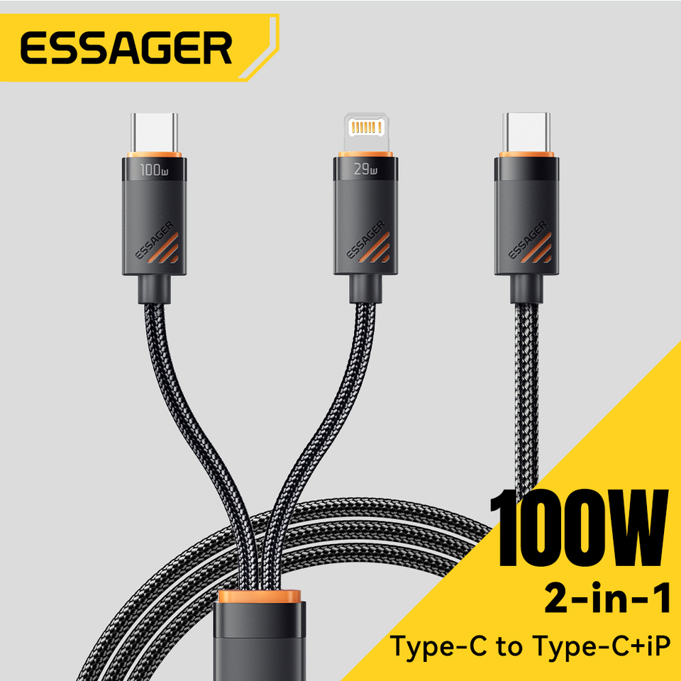 Essager 2 in 1 USB Type C To Type C Cable PD 100W Fast Charging Cable for iPhone16 Huawei Laptop Tablet Type C To Lighting Cable