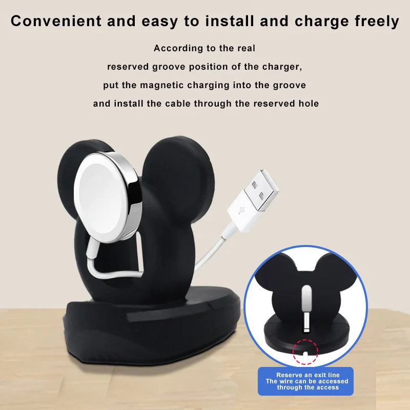 Charger Stand Minnie Desktop Holder for Apple Watch 9 8 7 6 5 4 iWatch 3 2 1 SE Cartoon Silicone Charging Base