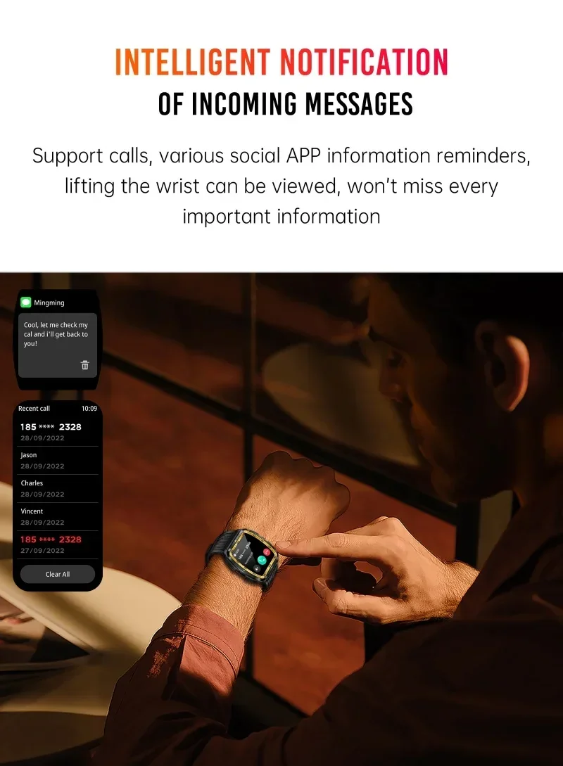 Relógio inteligente masculino militar com monitor de saúde, IA, voz, chamada Bluetooth, fitness, à prova d'água, esportivo, smartwatch para celular iOS e Android_voghion.com