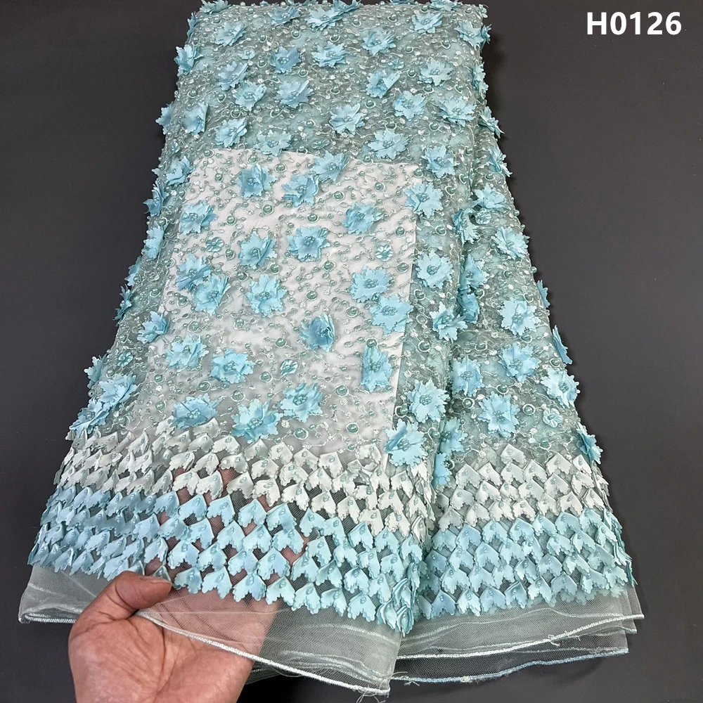 

2023 High Quality African Nigerian Tulle Lace Fabric Sequins Embroidery French Guipure Wedding Party Dress Beaded 5Yards