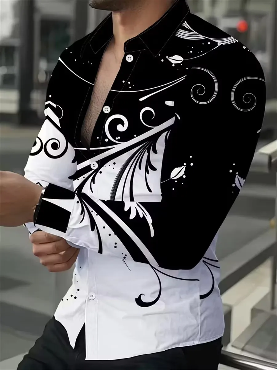 قميص رجالي بأكمام طويلة بتصميم خطوط هندسية باللونين الأسود والذهبي، كارديجان أنيق وعصري من قماش مريح.