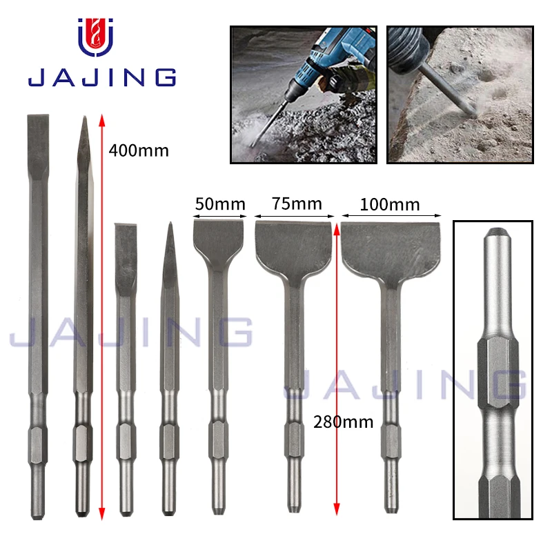 1pc 17mm Hex Shank Electric Hammer Bull Point Flat Spade Chisel Bit For