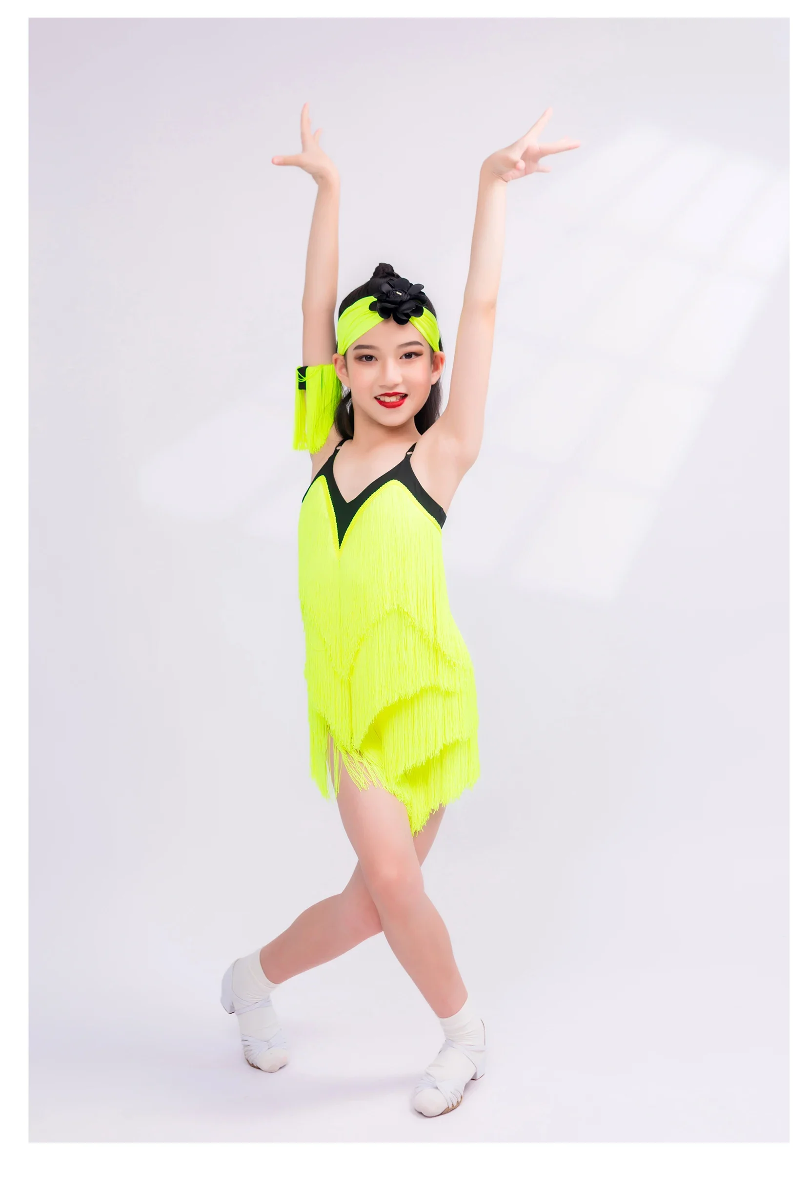 蛍光イエロー フリンジ ダンスドレス 30%OFF‼】ベリーダンス衣装 Veronika フリンジ蛍光イエロー・L