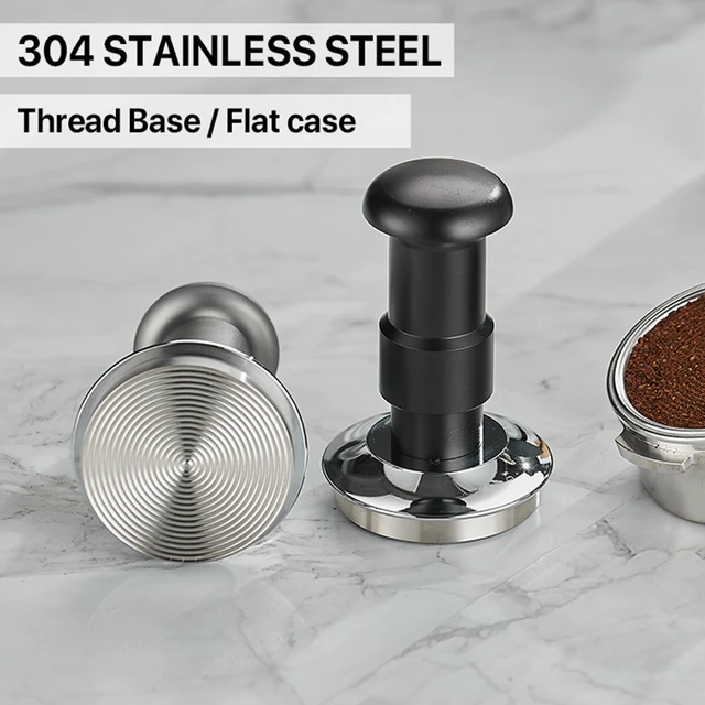 Espresso Tamper with Scale - Spring Loaded - Automatic Rebound - Flat Base  - Detachable - 51/53/58mm Coffee Powder Hammer - Coffee Shop Utensil 