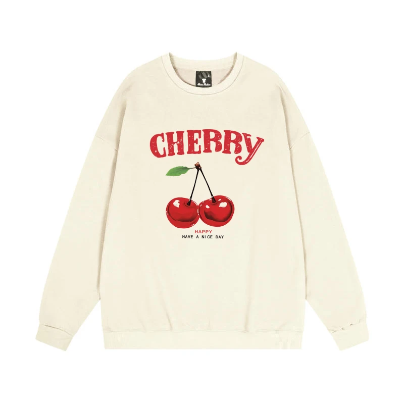 Lässiger, einfacher Pullover mit Kirschblüten-Aufdruck, lockerer Rundhalsausschnitt, Langarm-Sweatshirt, Kapuzenpullover für Damen, geeignet für Herbst/Winter – Detail 5