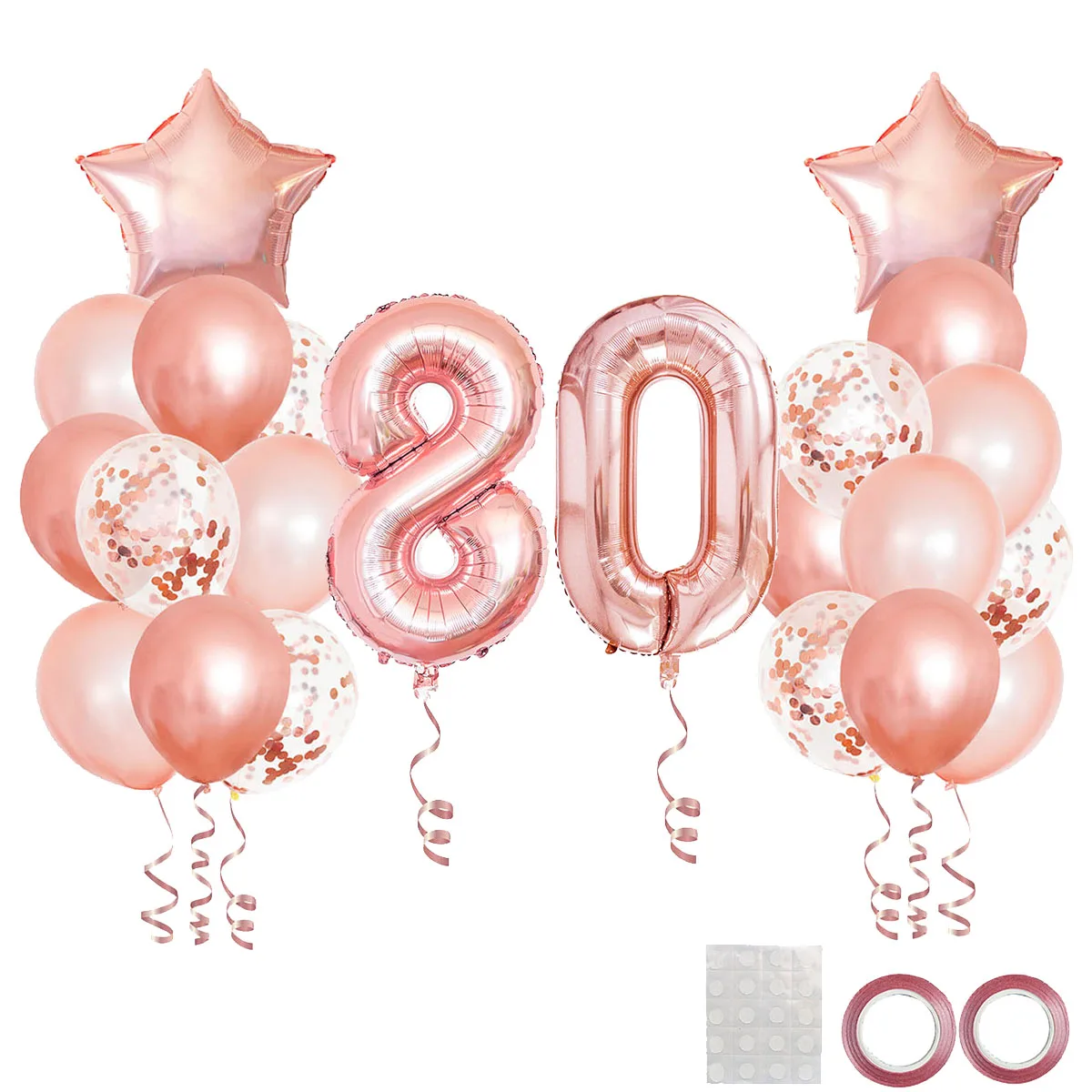 로즈 골드 혼합 풍선 세트, 80 세 여성 생일 파티 장식, 25 개 