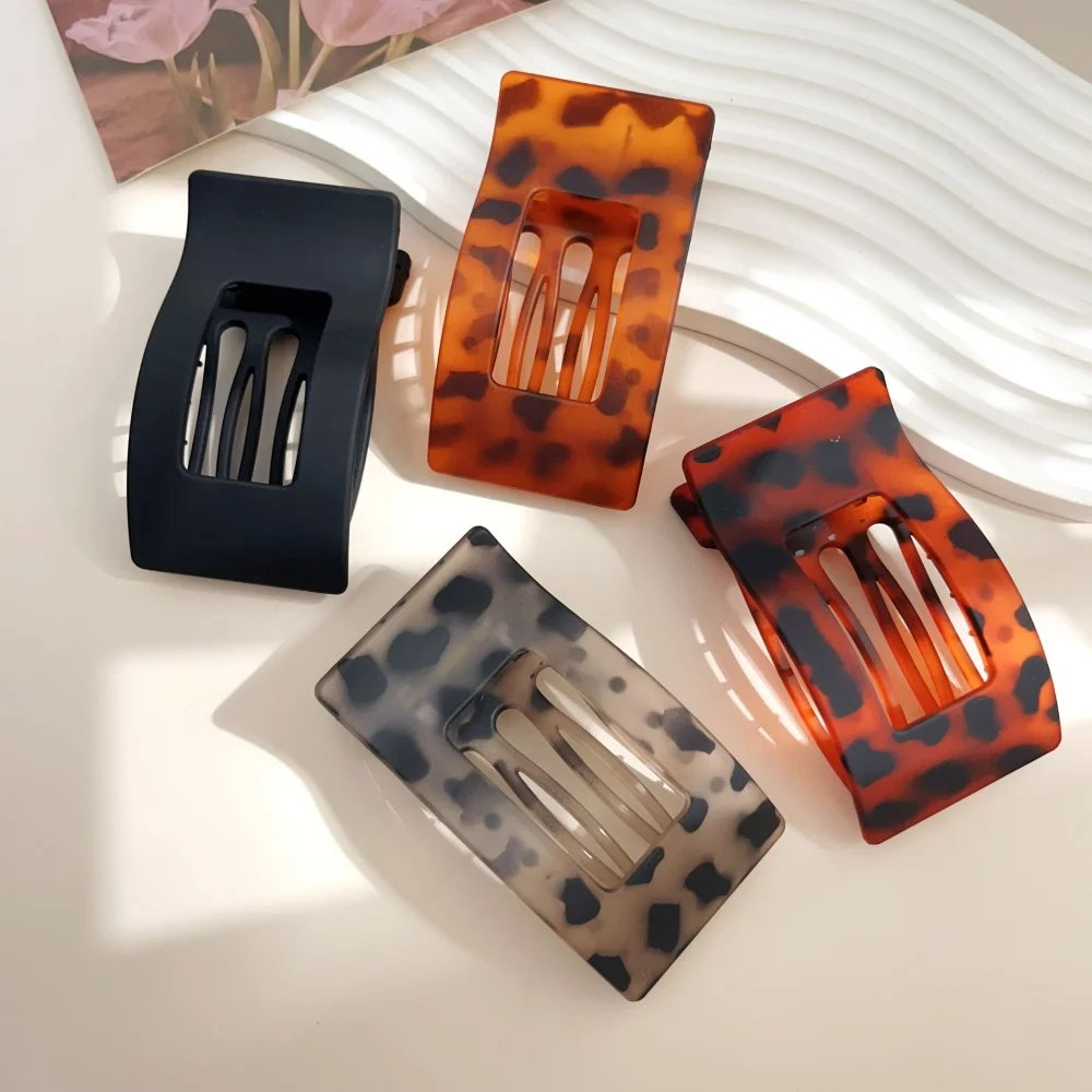 Elegant Matte Leopard Rectangle Hair Clips - Stylish Duckbill Claw Grip