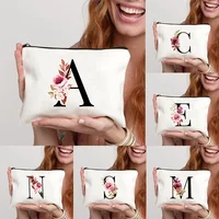 A-Z Alphabet Cosmetic Storage Bag Initial Graduation Gifts for Teacher Flowers Print Toiletry Bag for Bridesmaids Wedding Gifts 1