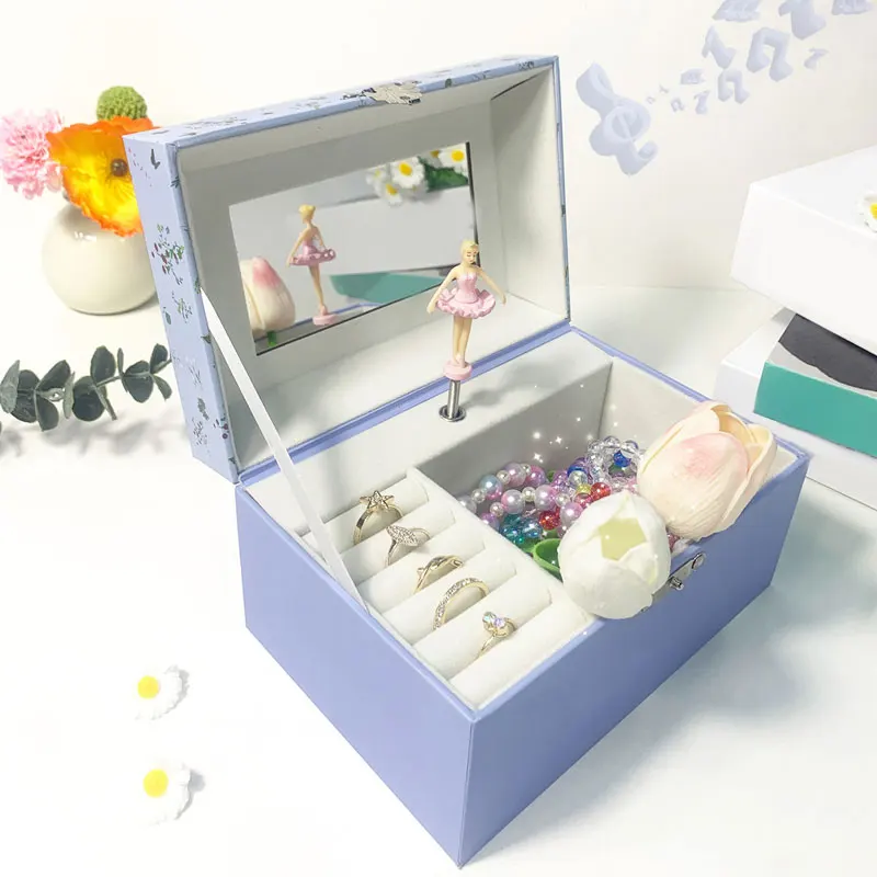 Lavender Music Box Jewelry Storage Box Desk Organizer Hot Stamping Girls Birthday Gift Ring/Necklace/Bracelet/Earring Storage 3